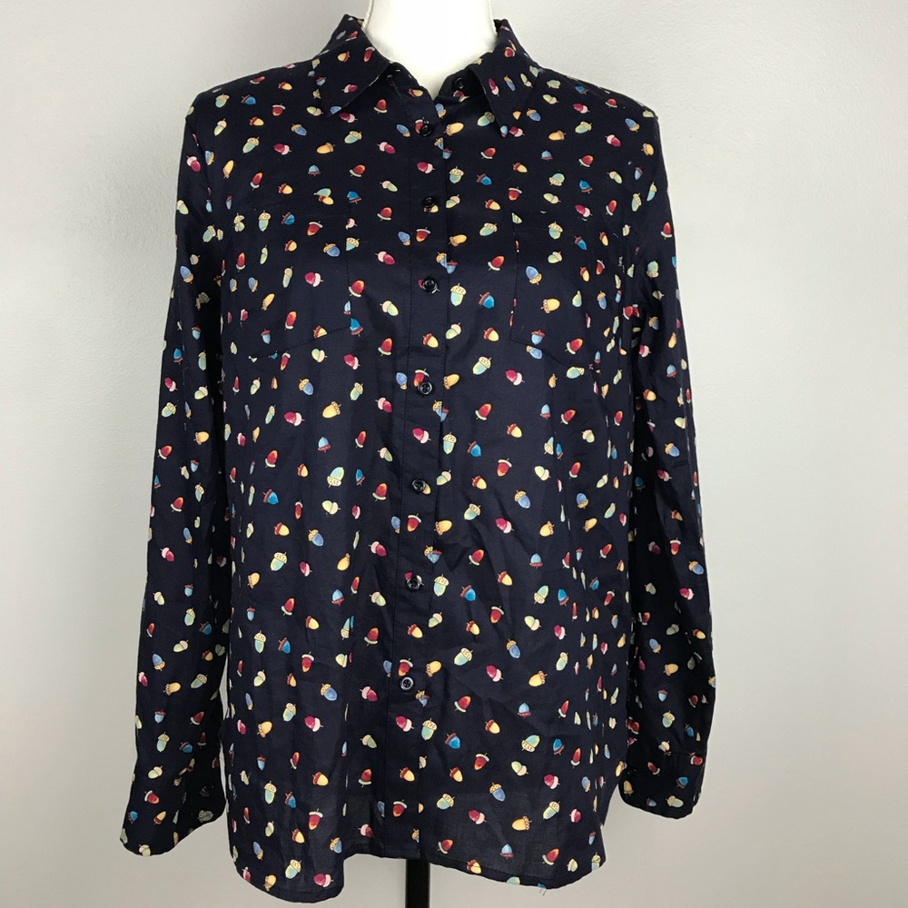 Talbots PM Shirt Blue Long Sleeve Nuts Paint